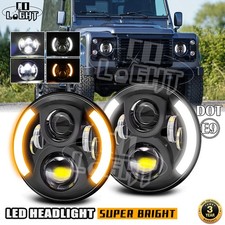 PAIR 7" LED HEADLIGHTS HALO E MARKED RHD FOR LAND ROVER DEFENDER 90 110 TDI TD5