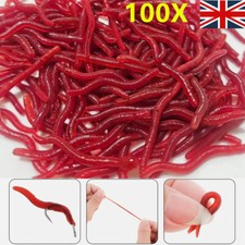100Pcs 4cm Soft Earthworm Fishing Bait Red Worm Lures Grub Simulation Tackle UK