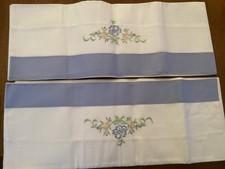 Vintage Pillow cases 100% cotton White and Blue Embroidered