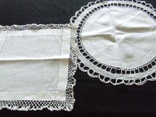 2 Larger  Vintage Assorted White  Linen/ Lace Hand Crochet / Lace Doilies.