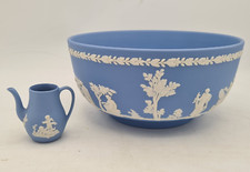 Vintage Wedgwood Wedge Wood Blue Jasperware Fruit Bowl + Mini Teapot