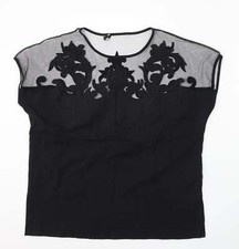 Leo Guy Womens Black Floral Cotton Blend Blouse Size 6