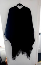 Quality black thin knit long wrap / shawl with fringed hem - One Size