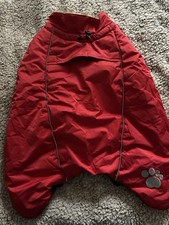 Red Padded Dog Coat , Fleece Lined With Red Plaid Pattern, Harness - New