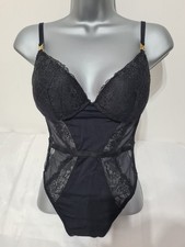 Victoria's Secret Women Black Lace String Bra Bodysuit Corset Lingerie Size S
