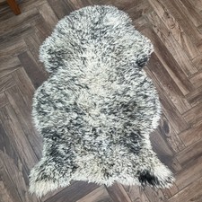 Curly Thick Sheepskin Rug Cream with Black (Grey) 100% Natural Undyed 107x87cm