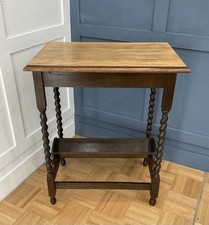 Rare 1920’s Solid Oak Barley Twist Side Table With * Book Shelf Trough Underside