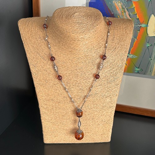 Antique amber glass pearl - glass,