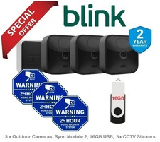 Blink Outdoor 3 Camera Mega Bundle + Sync Module + 16GB USB + 3 CCTV Stickers