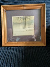 Minimalist Winter Tree Landscape Print Signed R.A. Massey – Midwinter Sun Scene