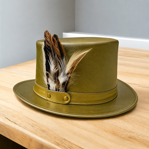 Mens green leather top - green, hat