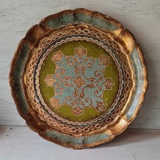 Vero Legno gold and green round wooden tray 24cm diameter display house home