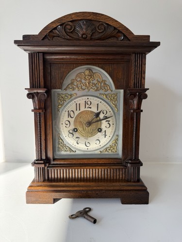 Antique oak mantel - oak, clock