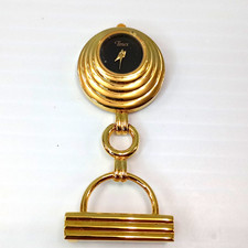 Vintage Timex Quartz Gold Tone Nurse Brooch Pin Watch 26mm Black Dial New Batter