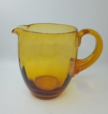 Heavy Jug/Pitcher, Amber Glass, Hand Blown, Fluted, Vintage