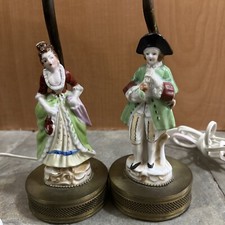 Pair Of Vintage Victorian French Boy Girl Figurine Table Lamp Japan Boudoir