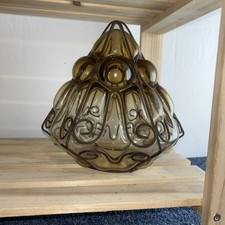 Vintage Wrought Iron caged Blown Bubble glass light shade Murano/venitian