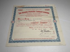 1928 The Reader Printing Company Limited Share Certificate 50 x 5/-