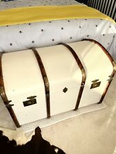 Steamer Trunk Hand Painted Colonial Style & Rare Inner Tray Burburry Style Print