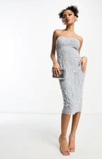 ASOS DESIGN Womens Bandeau Cornelli Sequin Midi Dress In Pale Blue RRP £100