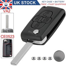 Replacement For Peugeot 1007 4 Button Flip Key Remote Fob Case CE0523 + Battery