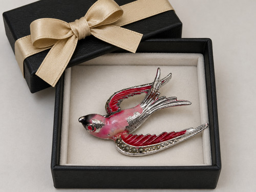 Vintage pink enamel marcasite - vintage,