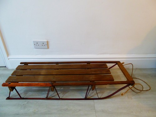 Vintage wooden metal sledge - wooden, &