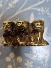 Vintage Brass Miniature Wise Monkeys  See No Evil Hear No Evil Speak No Evil 3cm