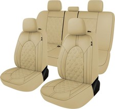 Luxury Leather Car Seat Covers Set-Waterproof Seat Protectors Faux Leather Beige
