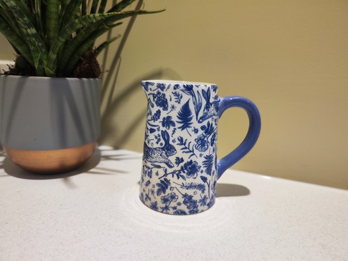 Blue white ceramic jug hare - blue, &