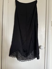 M&S Black Silk Style Skirt With Lace Trim Size 10 Long