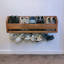 Wall mounted shoe rack , Hallway floating rustic shoe storage, Wood boot cabinet
