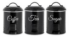 Retro Set of 3 Black Tea Coffee Sugar Canister Air Tight Pots Kitchen Storage