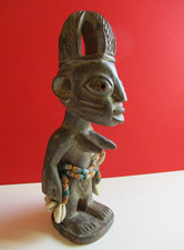 Ibeji Carved Orisha figure Nigerian Yoruba Devine Female Twin w/ Beads & Shells