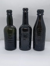 3 Old Black Glass  Beer Bottles