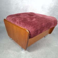 VTG Lynplan Footstool Burgundy Velvet Seat Beech Frame Chrome Shepherd Castors
