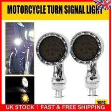 2x LED Chrome Motorcycle Turn Signal Indicator Light Motorbike Amber White Lamp