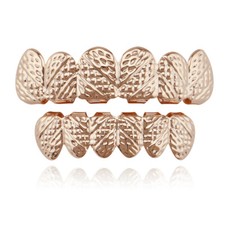 Diamond Cut 6 Teeth Top + Bottom Dental Grills Hip Hop Grillz Plated