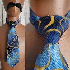 Willerby Tailoring Vintage 1970s Tie in Blue Gold Scroll Pattern Polyester BA59