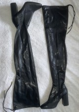 LADIES SIZE 4 BLACK FAUX LEATHER THIGH HIGH BOOTS PARIS NEVER WORN ZIP FASTEN