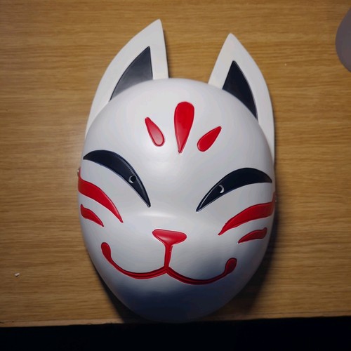 White kitsune fox - white, half