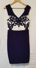 Lipsy Dress Michelle Keegan. Blue and Cream Bodycon. V-Neck V-Back. UK 12 UNWORN