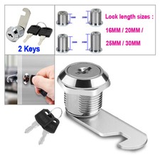 25/30mm Cam Lock Door Barrel Drawer Cabinet Mail Box Locker Cupboard 2 Key