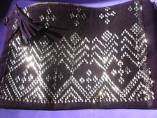 Egyptian assuit MAUVE PURPLE suede lined leather shoulder bag W26 cm