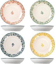 Ceramic Deep Dinner Plates Set of 4 Patterned,8 Inch Ceramic Dessert Plates,Sal