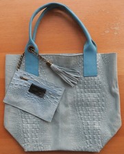 BEAUTIFUL LEATHER MOCK CROC TOTE BAG LIGHT BLUE – BORSE IN PELLE – USED ONCE