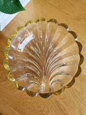 Mikasa Crystal Bowl With Scalloped Amber Yellow Edge High quality Lovely Design
