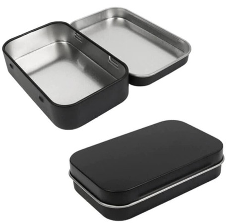 Tobacco tin black with - tobacco, hinged