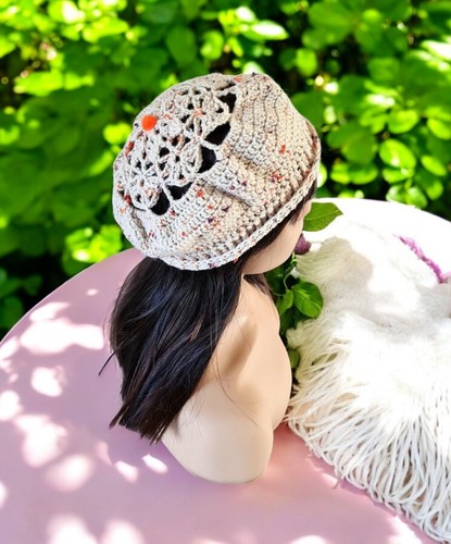 Boho mandala crochet beret hat - boho,