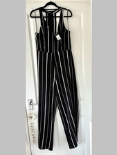 New Look Jumpsuit Black White Stripe Smart Formal 14 Sleeveless Fitted Trousers